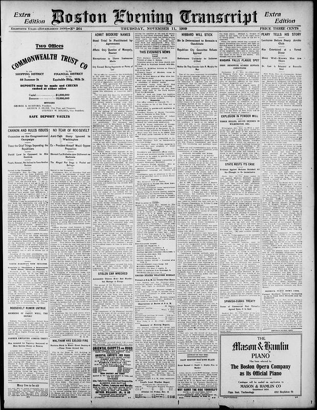 Boston Evening Transcript. November 11, 1909 - Digital Commonwealth