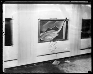 Movie lion Leo runs amuck in studio at Hotel Bradford Boston April 1932