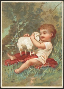 Child hugging a lamb.