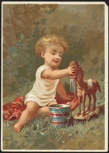 Child washing a toy horse.