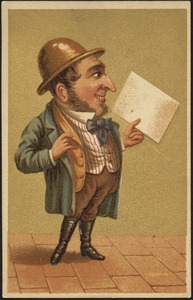 Man in hat holding onto a blank piece of paper.