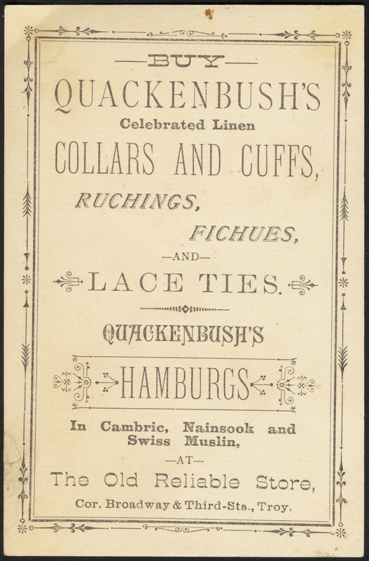 Dry goods and carpets, Compliments of G. V. S. Quackenbush & Co., Troy, N. Y.