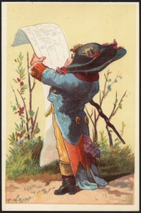 Boy in historical costume readering a list.