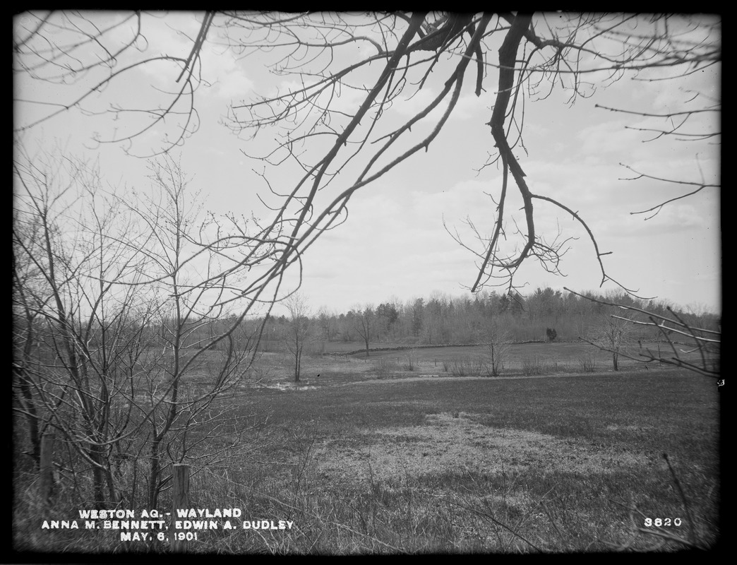 Weston Aqueduct, Anna M. Bennett's and Edwin A. Dudley's land, looking southwesterly, Wayland, Mass., May 6, 1901