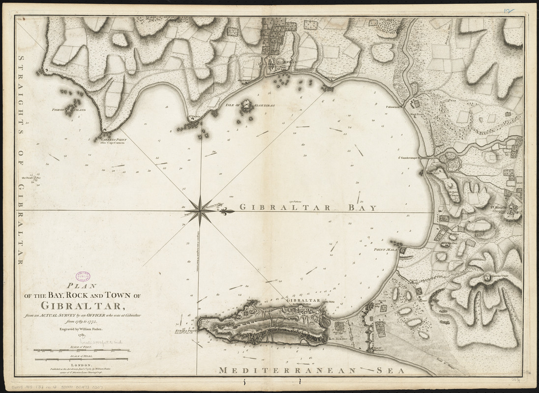 Plan of the bay, rock and town of Gibraltar, from an actual survey by an officer who was at Gibraltar from 1769 to 1775