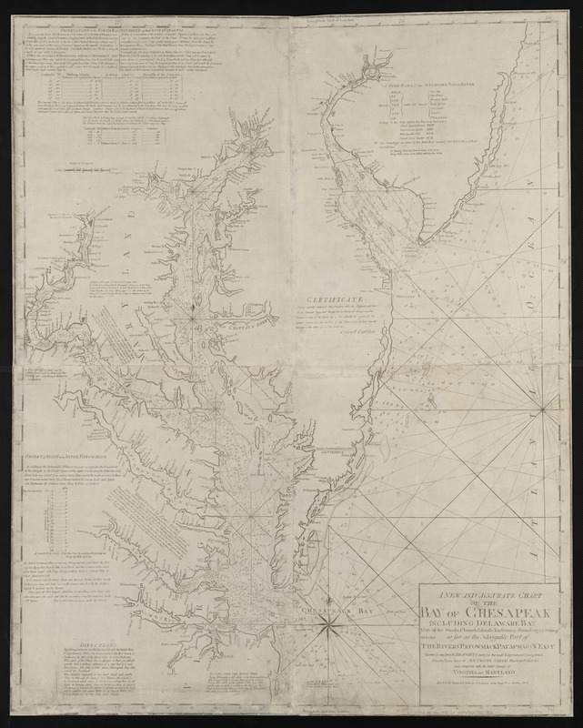A new and accurate chart of the Bay of Chesapeak including Delaware Bay with all the shoals, channels, islands, entrances, soundings, & sailing marks as far as the navigable part of the rivers Patowmack Patapsco & N. East