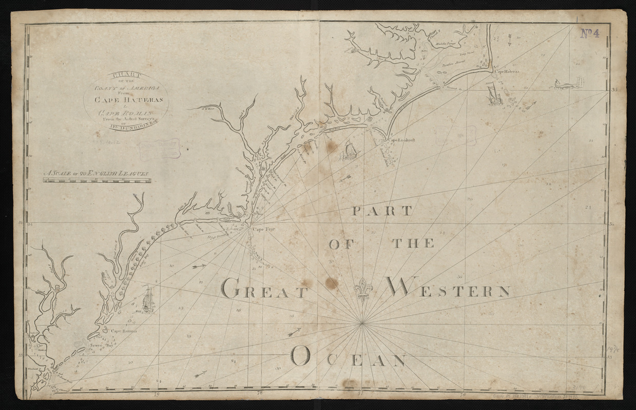 Chart of the coast of America from Cape Hateras to Cape Roman