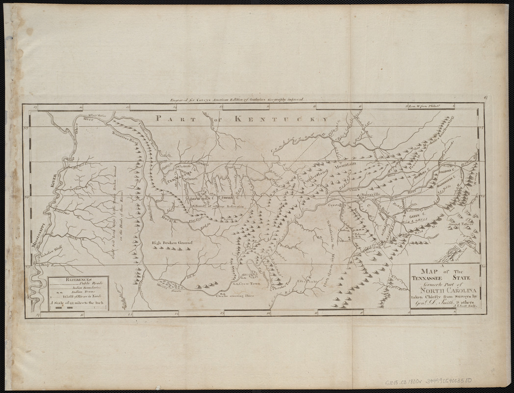 A map of the Tennassee state formerly part of North Carolina taken chiefly from surveys by Genl. D. Smith & others