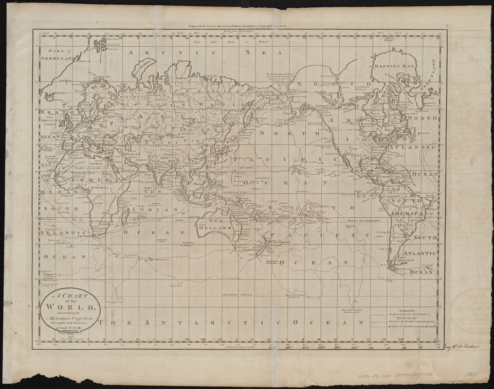 A chart of the world, according to Mercators projection, shewing the latest discoveries of Capt. Cook