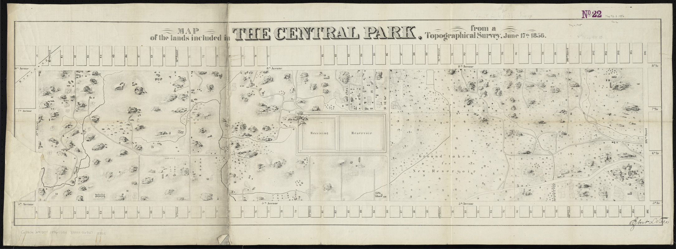 Map of the lands included in the Central Park, from a topographical survey, June 17th, 1856