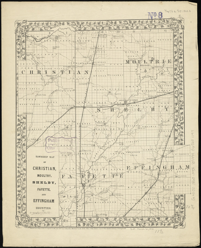 Township map of Christian, Moultry, Shelby, Fayette, and Effingham Counties