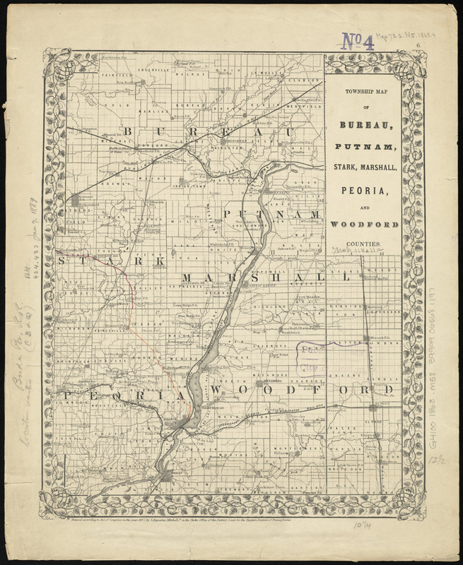 Township map of Bureau, Putnam, Stark, Marshall, Peoria, and Woodford Counties