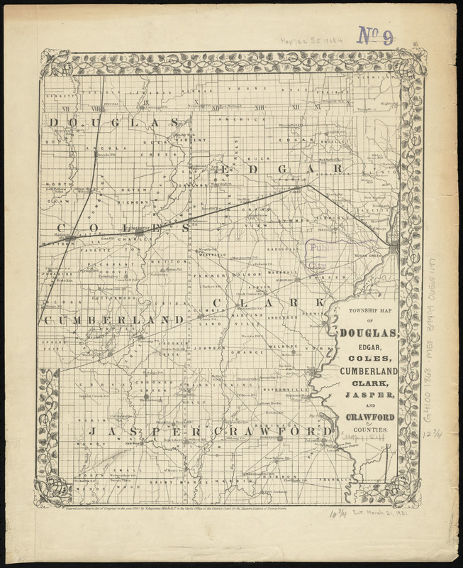 Township map of Douglas, Edgar, Coles, Cumberland Clark, Jasper, and Crawford Counties