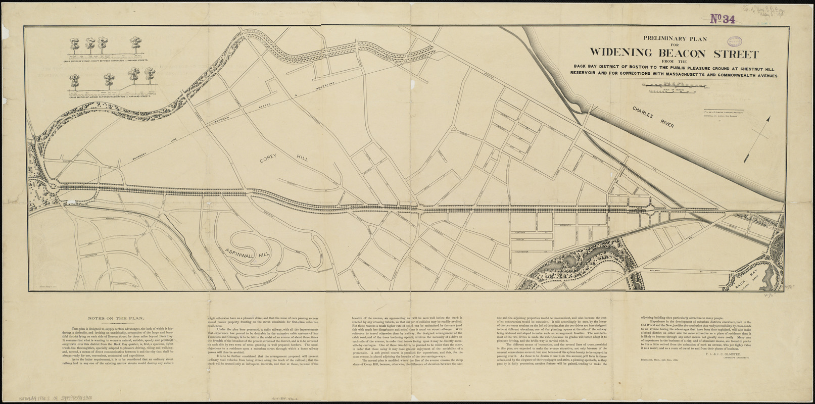 Preliminary plan for widening Beacon Street from the Back Bay district of Boston to the public pleasure ground at Chestnut Hill Reservoir and for connections with Massachusetts and Commonwealth Avenues