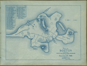 Plan of Boston showing existing ways and owners on December 25, 1632