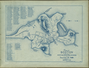 Plan of Boston showing existing ways and owners on December 25, 1636