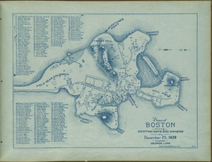 Plan of Boston showing existing ways and owners on December 25, 1639