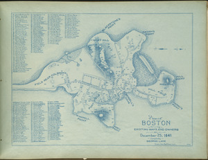 Plan of Boston showing existing ways and owners on December 25, 1641