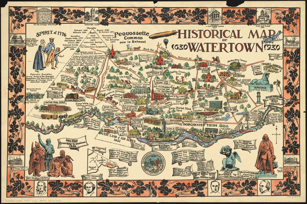 Historical map of Watertown, 1630-1930