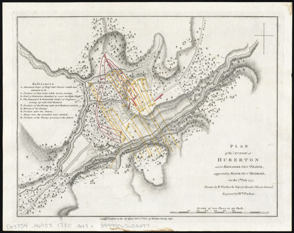 Plan of the action at Huberton under Brigadier Genl. Frazer, supported by Major Genl. Reidesel, on the 7th July 1777