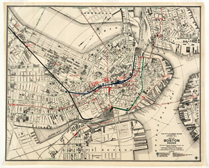 Map of Boston proper, showing proposed railroad tunnels and business streets