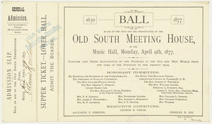 Ticket to a ball in aid of the fund for the preservation of the Old South Meeting House