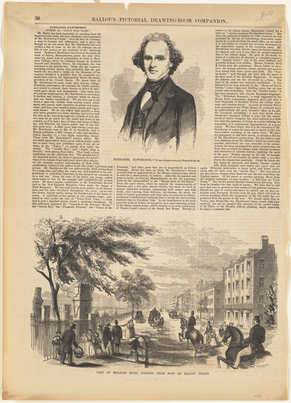 Nathaniel Hawthorne ; View of Milldam Road, looking from foot of Beacon Street