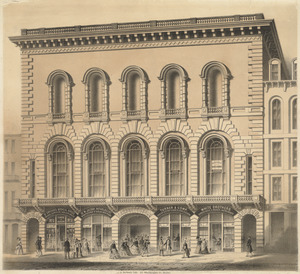 The facade of the Tremont Temple, the 2nd building of this name, after original burnt down. Rebuilt in 1852