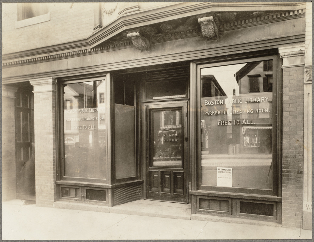 Exterior view of the Boston Public Library's Parker Hill Branch reading ...