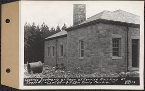 Contract No. 64, Service Buildings at Shafts 1 and 8, Quabbin Aqueduct, West Boylston and Barre, looking southerly at rear of service building at Shaft 1, Boylston, Mass., Sep. 5, 1939