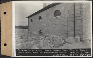 Contract No. 80, High Level Distribution Reservoir, Weston, general view of settlement along west side of gatehouse, high level distribution reservoir, Weston, Mass., Nov. 6, 1940