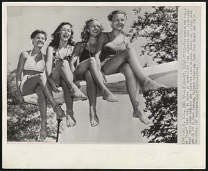 Tis masculine calls of "help" that will be heard at University Park swimming pool here--now that these four lovlies are bonified life guards. Doing the rescue work are (L to R) Mary Taylor, Kathryn McMurrin, Mary Beth Roach and Patsy Gulledge.