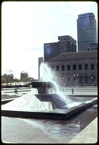 Copley Square fountain, Boston Public Library and Prudential Tower in background