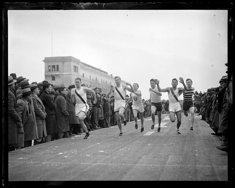 6 young men running in a race