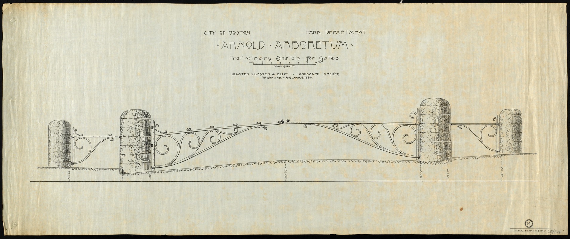 Arnold Arboretum: preliminary sketch for gates