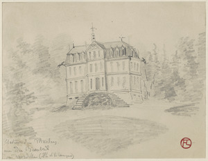 Chateau du Manlay aus du Beaubril; on verso, study of a horse