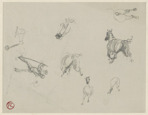 Horse and figure study; on verso, study of horse with blinders