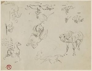 Horse; on verso, studies of horses running and scribbling