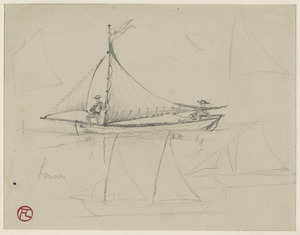 Two men sailing; on verso, three men on a sailing boat