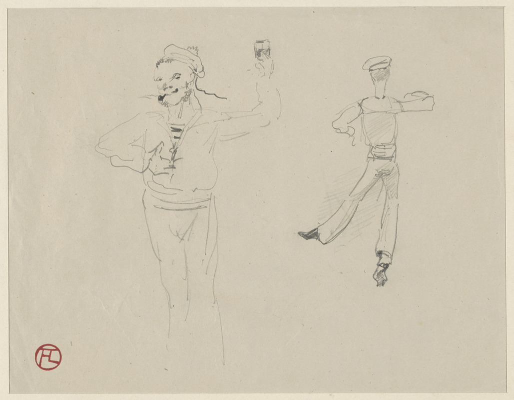 The front and back view of a sailor; on verso, men, women and birds