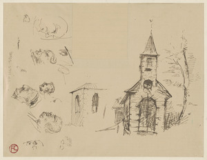 Church, horse, and heads of men