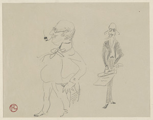 A big fat man and a tall thin man; on verso, head studies, a man on horseback, horse hooves