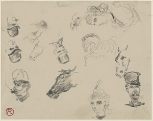 Five head studies of men, two head studies of women, five horse studies