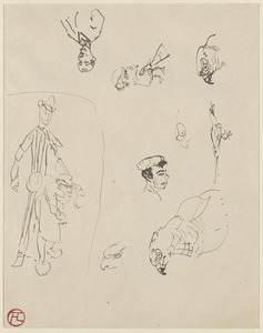 Five studies of a parrot, three head studies, a tall and a short figure