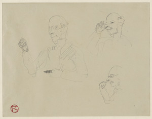 Two studies of a man thumbing his nose; on verso, character and figure studies