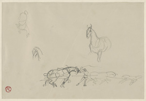 Horse studies, horse team pulling; on verso, horse studies