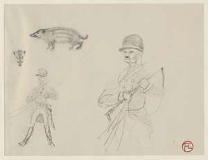 A guard soldier and two animal studies
