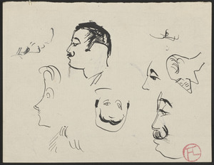 Studies of various faces on front and back