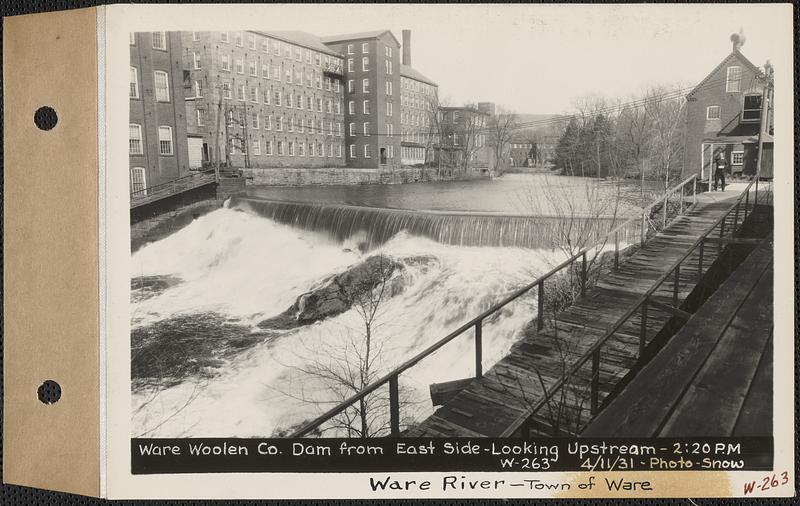 Ware Woolen Co., dam from east side, looking upstream, Ware River, Ware, Mass., 2:20 PM, Apr. 11, 1931