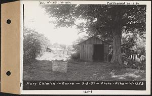 Mary Chimick, garage and henhouse, Barre, Mass., Sep. 8, 1937